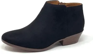 SODA Women's Round Toe Faux Suede Stacked Heel Western Ankle Bootie