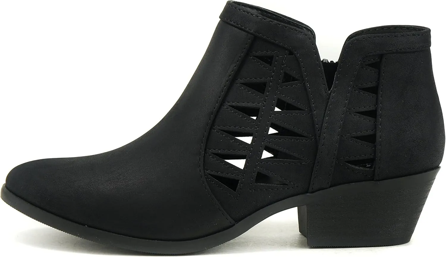 SODA Women's Round Toe Faux Suede Stacked Heel Western Ankle Bootie