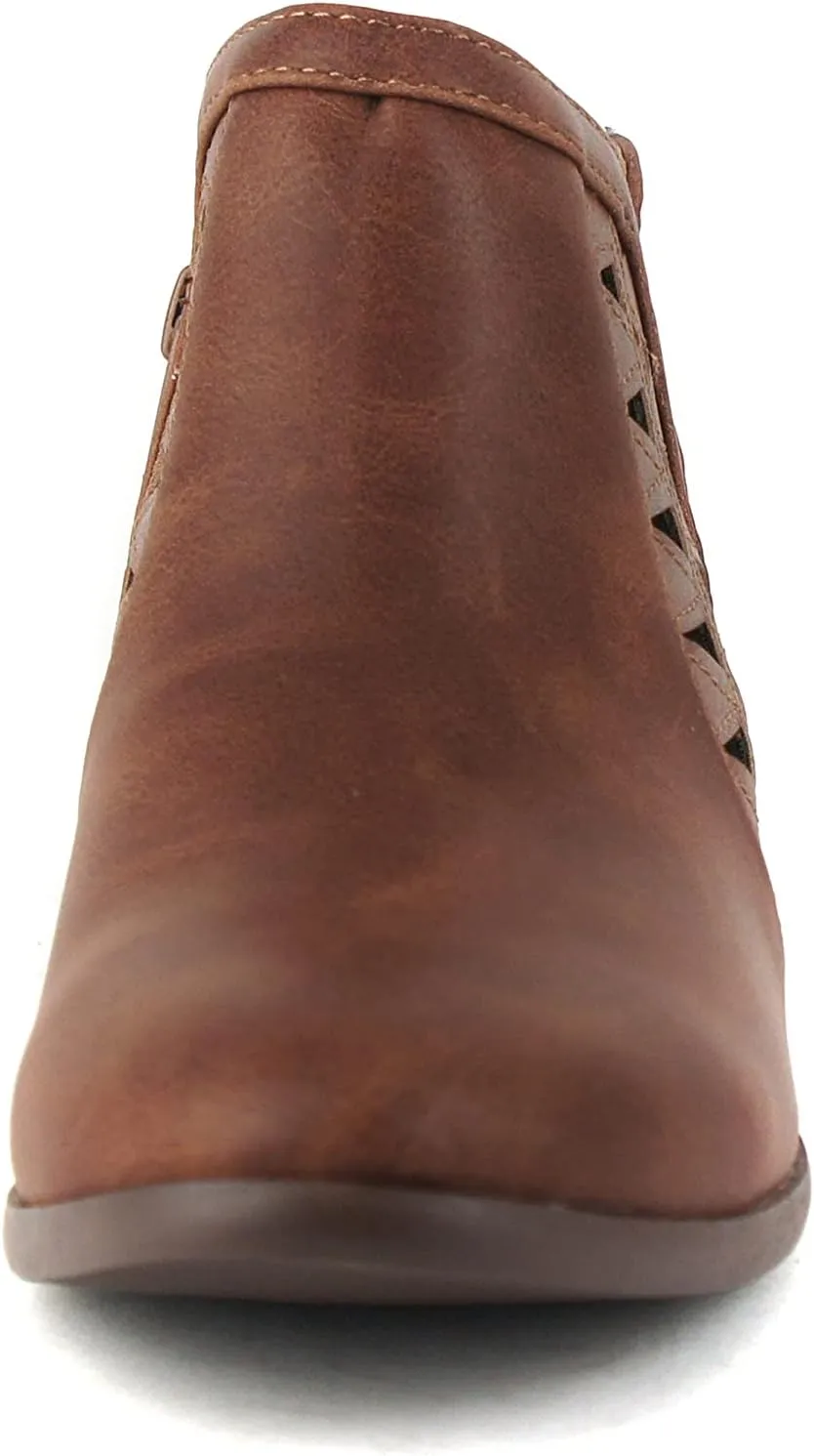 SODA Women's Round Toe Faux Suede Stacked Heel Western Ankle Bootie