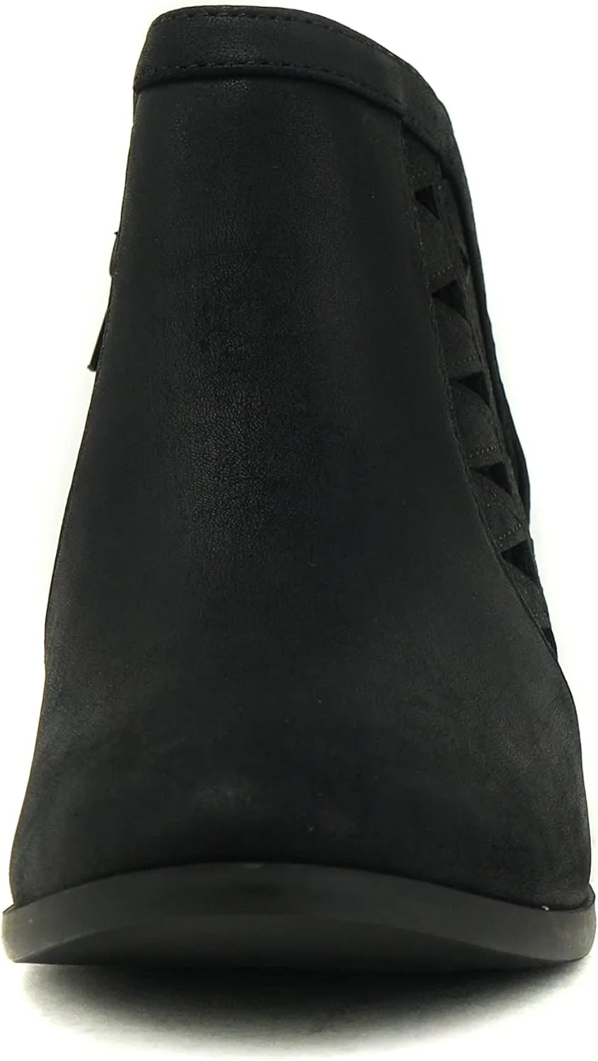 SODA Women's Round Toe Faux Suede Stacked Heel Western Ankle Bootie