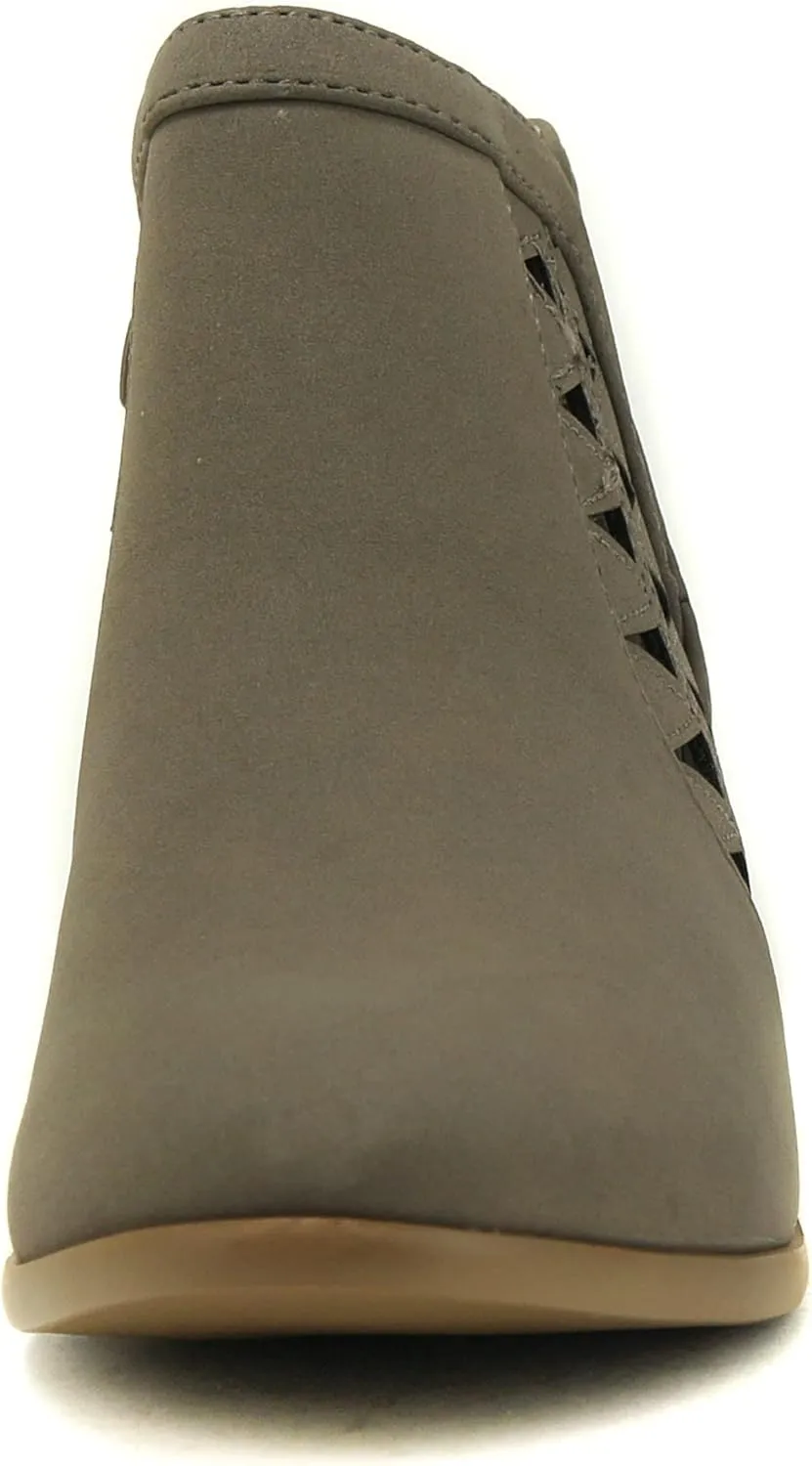 SODA Women's Round Toe Faux Suede Stacked Heel Western Ankle Bootie