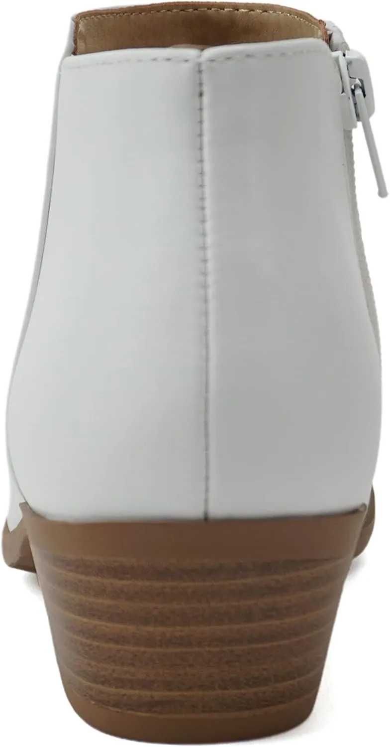 SODA Women's Round Toe Faux Suede Stacked Heel Western Ankle Bootie