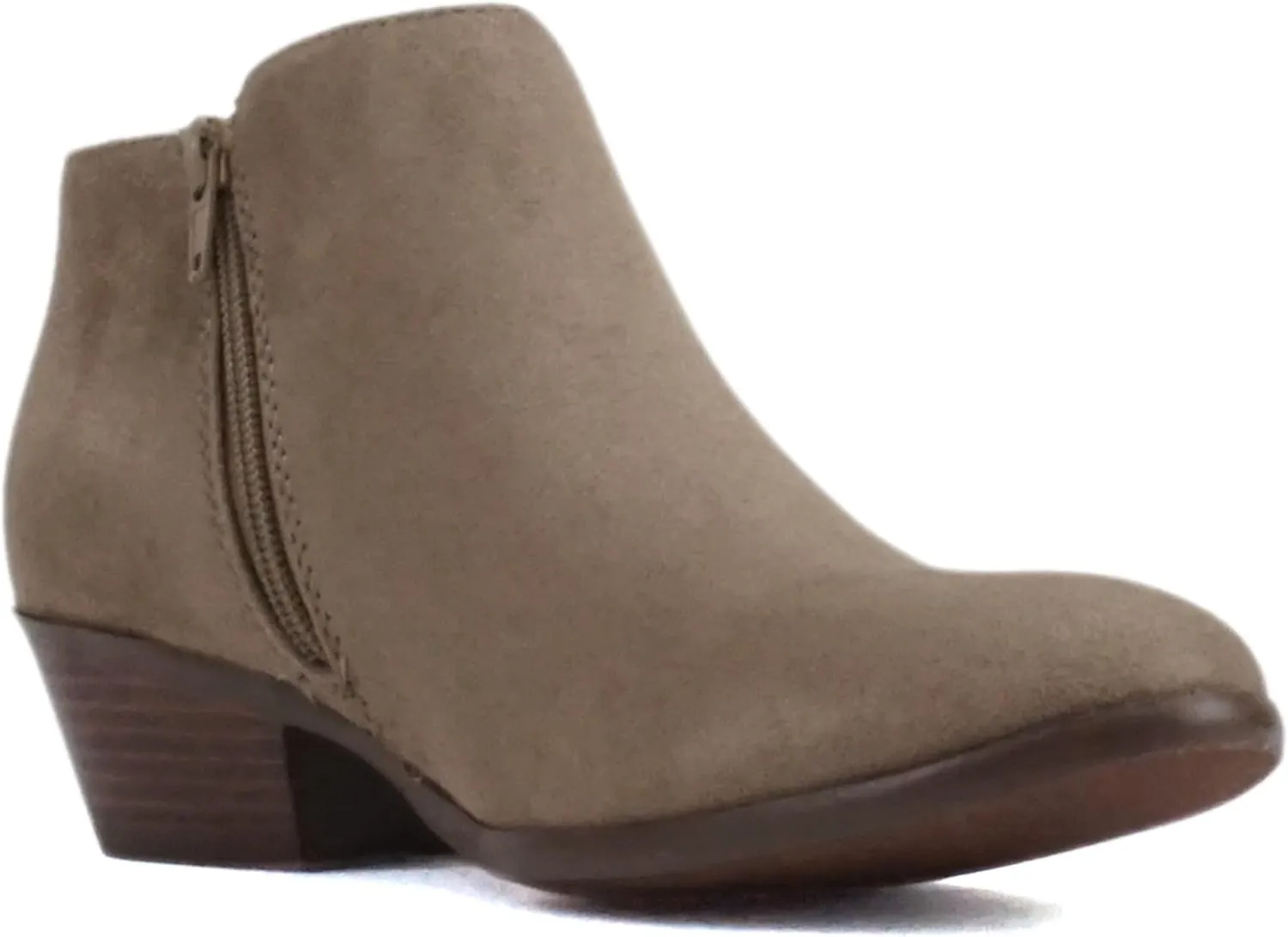 SODA Women's Round Toe Faux Suede Stacked Heel Western Ankle Bootie