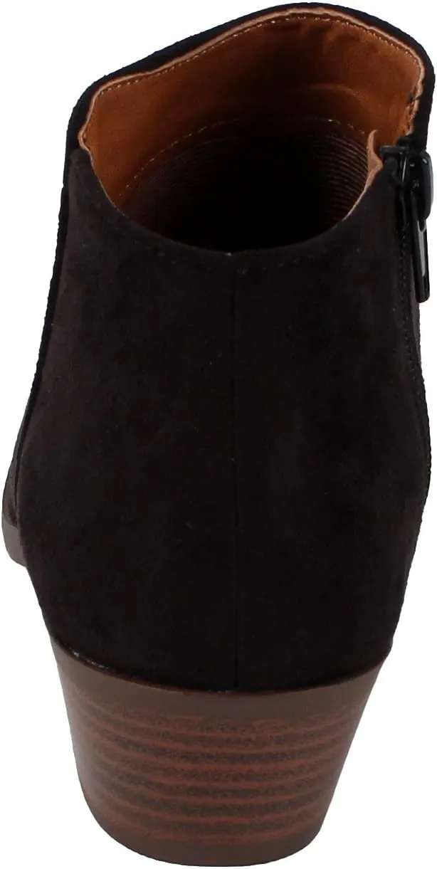 SODA Women's Round Toe Faux Suede Stacked Heel Western Ankle Bootie