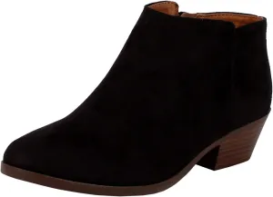 SODA Women's Round Toe Faux Suede Stacked Heel Western Ankle Bootie
