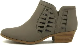 SODA Women's Round Toe Faux Suede Stacked Heel Western Ankle Bootie