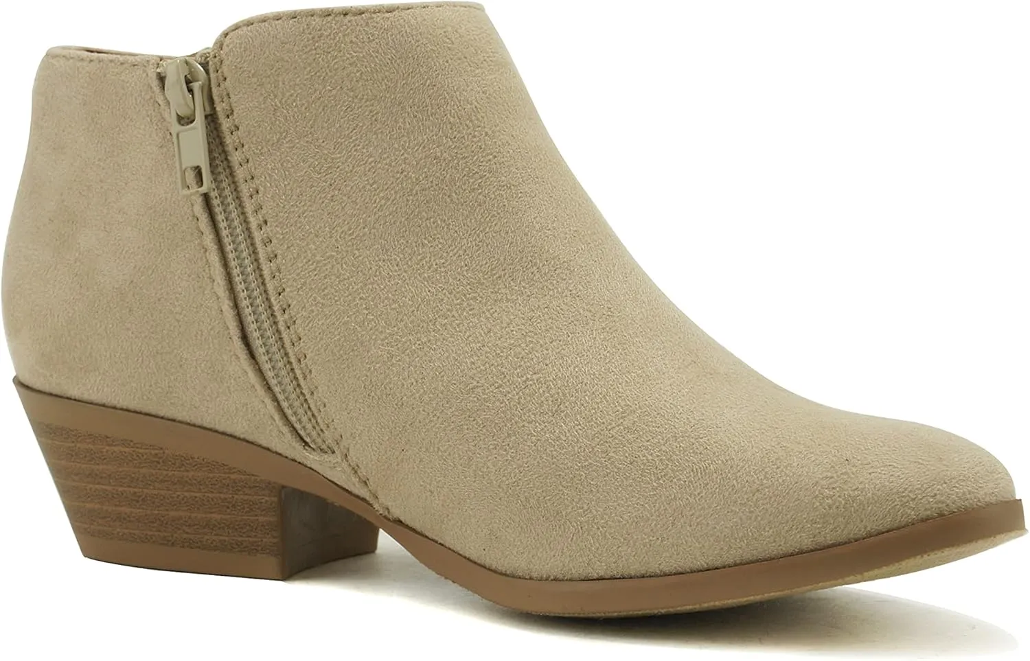 SODA Women's Round Toe Faux Suede Stacked Heel Western Ankle Bootie