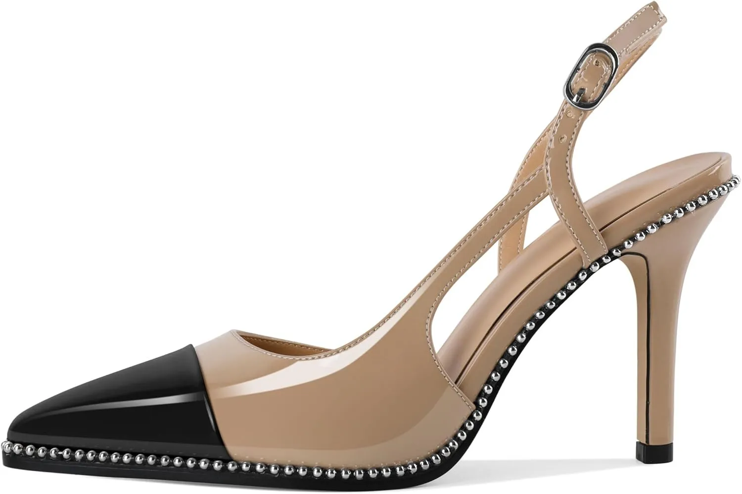 Soireelady Womens Sling Back Heels Pointed Cap Toe Beaded Pumps Stilettos High Heel Pumps Slip On D'Orsay Heels Dress Shoes Wedding 3.5 Inch