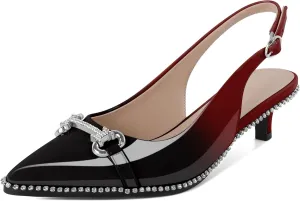 Soireelady Womens Slingback Kitten Heels Low Heel Rhinestones Beaded Pumps Closed Pointed Toe Slip On Party Fashion Dress Shoes 1.5 Inches