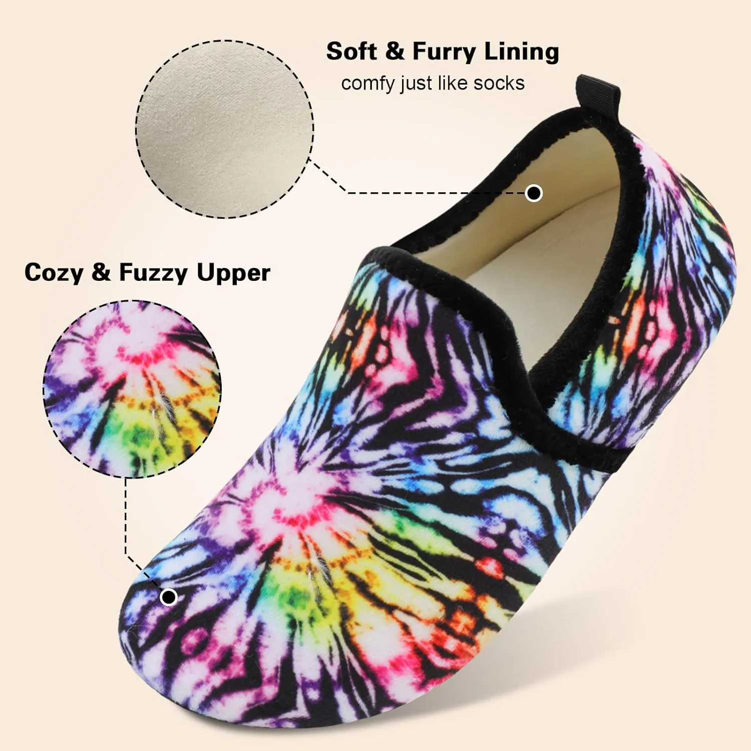 Spesoul Slippers for Women Men Furry Indoor House Shoes Soft Rubber Sole Slipper Socks Slip On House Slippers for Bedroom Home Office Travel Yoga