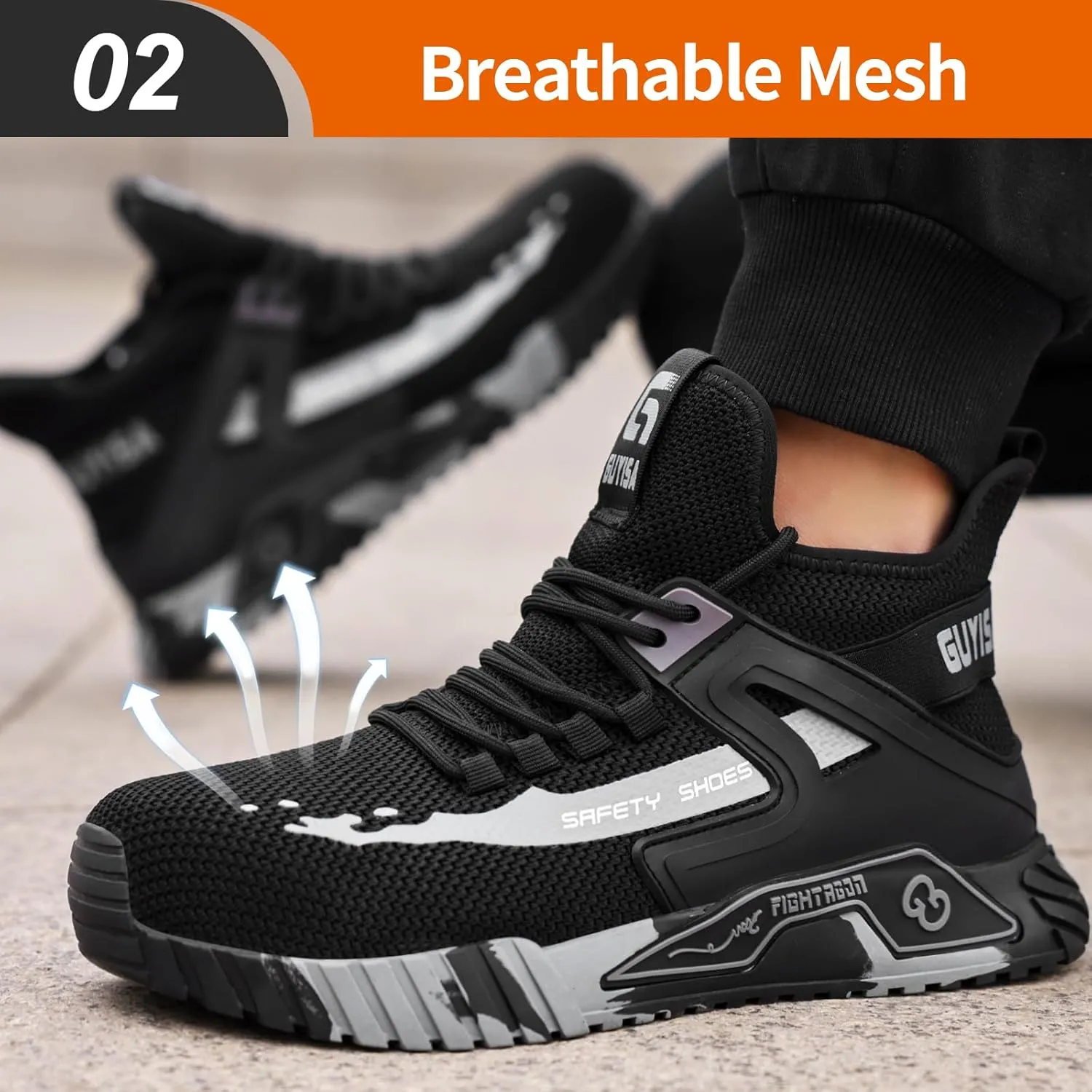 Steel Toe Shoes for Men Work Safety Shoes Industrial Construction Shoes Mid Cut Industrial Boot Work Sneakers Comfortable Lightweight Safety Shoes for Work