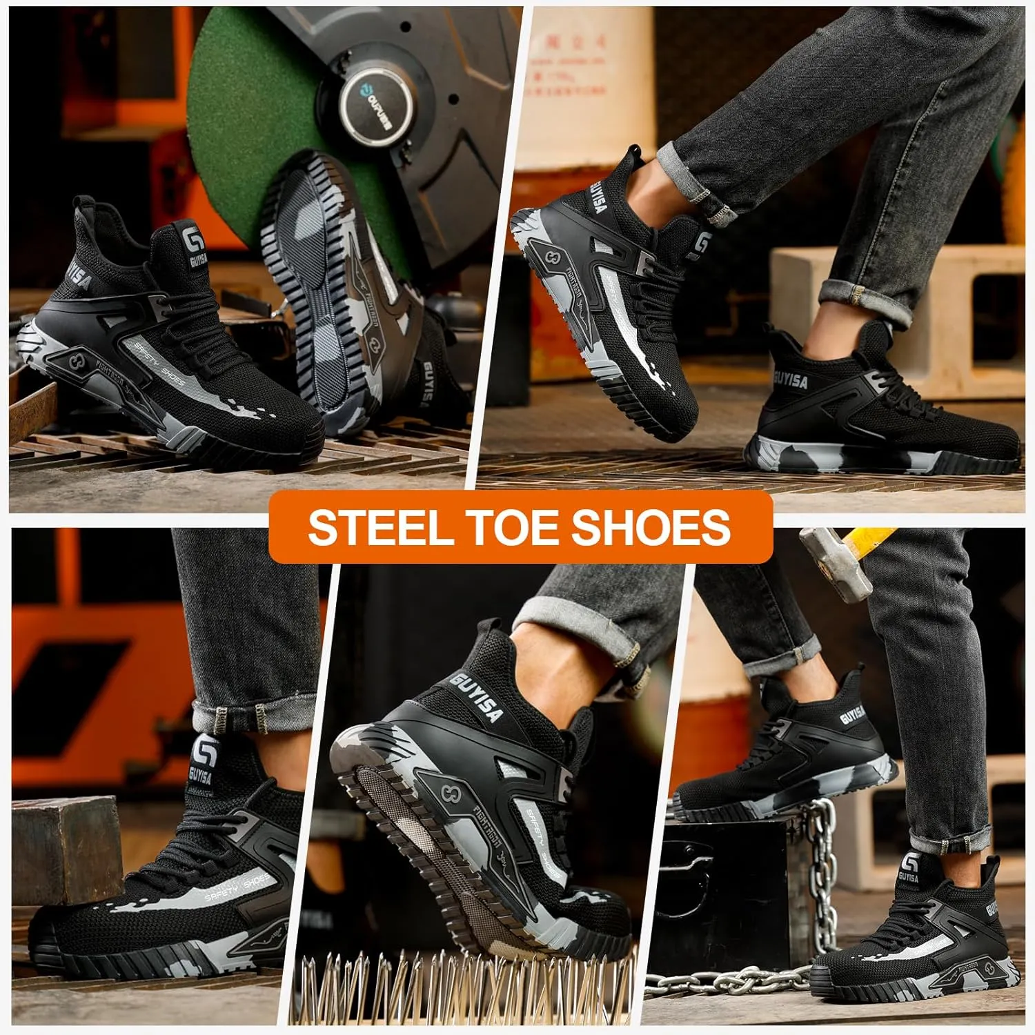 Steel Toe Shoes for Men Work Safety Shoes Industrial Construction Shoes Mid Cut Industrial Boot Work Sneakers Comfortable Lightweight Safety Shoes for Work