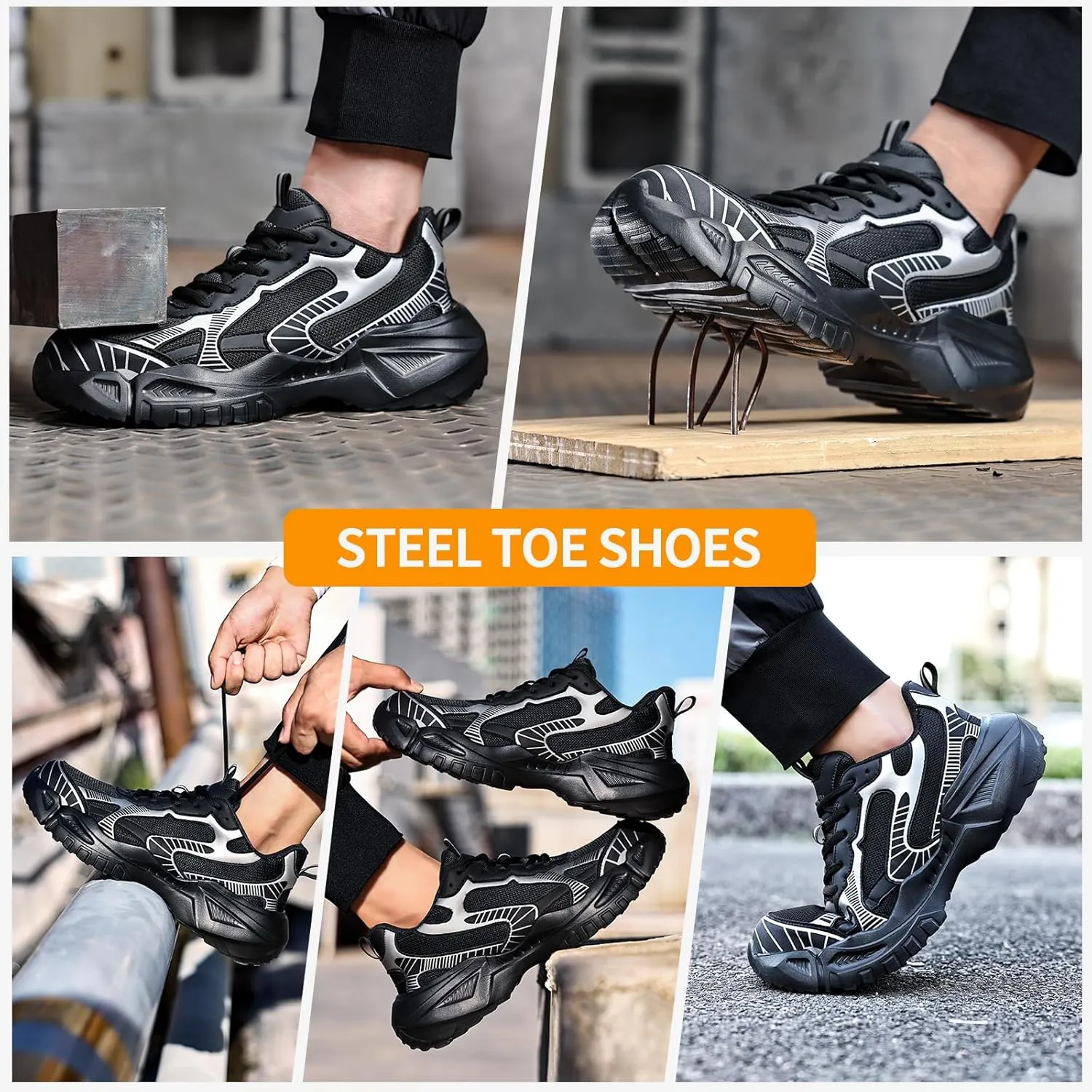 Steel Toe Shoes for Men Work Safety Shoes Industrial Construction Shoes Mid Cut Industrial Boot Work Sneakers Comfortable Lightweight Safety Shoes for Work