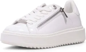 Steve Madden Catchme White Patent Rounded Closed Toe Lace Up Side Zipper Sneaker