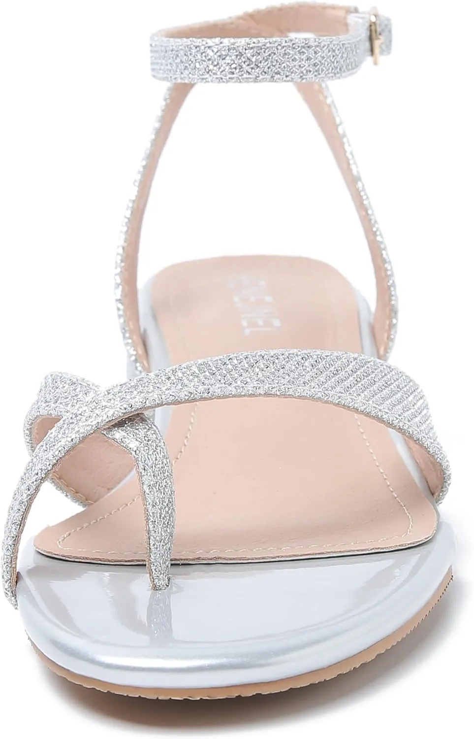 Strappy Sandals Women Dressy Summer Flat Low Block Heeled Thong Sandal Open Split Toe Shoes for Wedding Evening Party