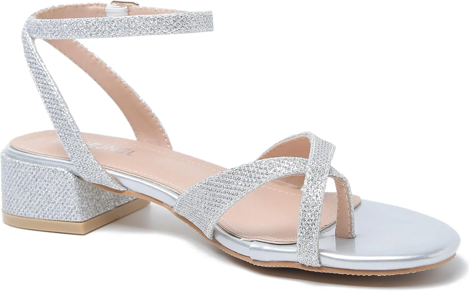 Strappy Sandals Women Dressy Summer Flat Low Block Heeled Thong Sandal Open Split Toe Shoes for Wedding Evening Party