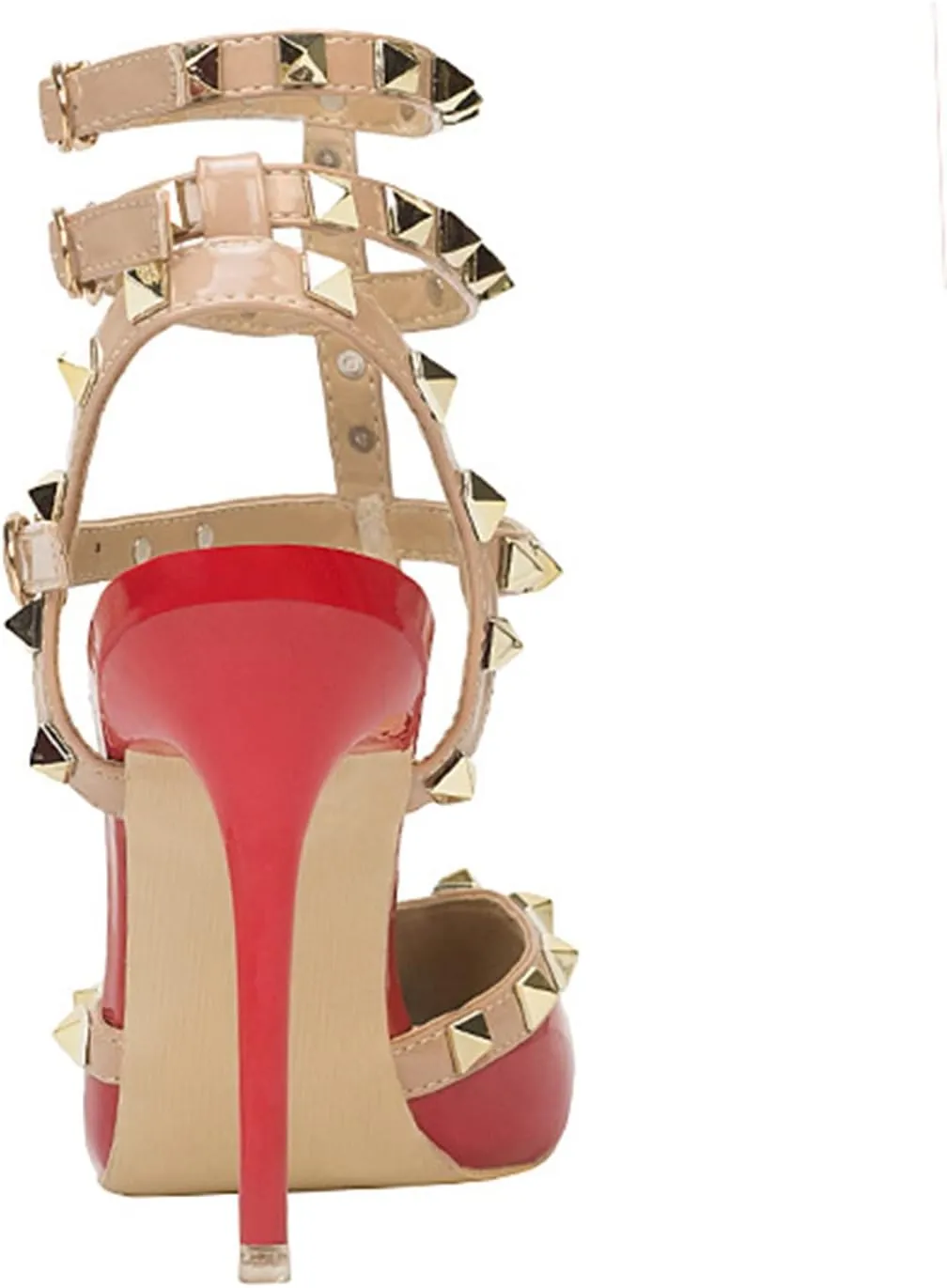 Studded Heels for Women Rivet T-Strap Slingback Wedding Stiletto High Heels Pointed Toe Bridal Daily Wear Sandals 3.5 Inch