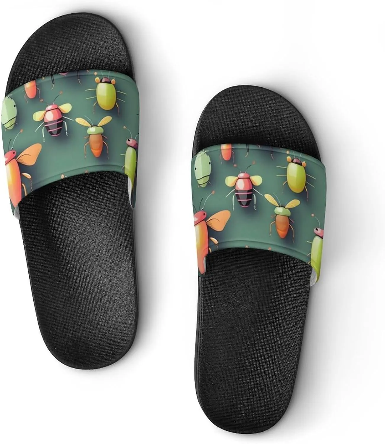 Summer Womens Slipper Home Slippers Insect Atlas Non-slip Shower Sandals Fashion Sandles for Men, Black-style