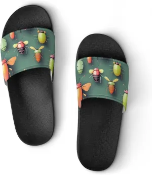 Summer Womens Slipper Home Slippers Insect Atlas Non-slip Shower Sandals Fashion Sandles for Men, Black-style