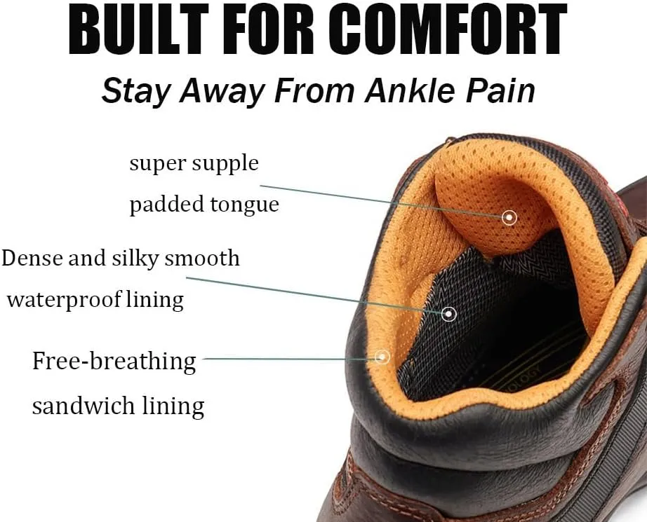 SUREWAY Men's 6" Soft/Steel Toe Heavy Duty Waterproof Work Boot - Leather,Lace Up,Oil/Slip Resistant Dual-Density Comfortable Outsole,EH Construction Industrial Ankle Safety Men Work Boots