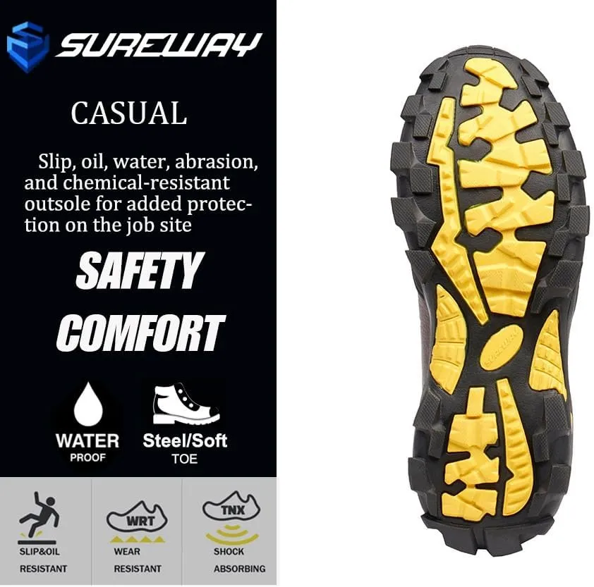 SUREWAY Men's 6" Soft/Steel Toe Heavy Duty Waterproof Work Boot - Leather,Lace Up,Oil/Slip Resistant Dual-Density Comfortable Outsole,EH Construction Industrial Ankle Safety Men Work Boots