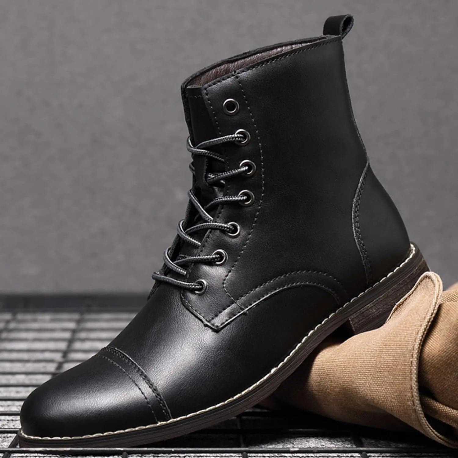 SywzX&xfybz Men's Cowhide Chelsea Ankle Boots Men's Lace-up Boot