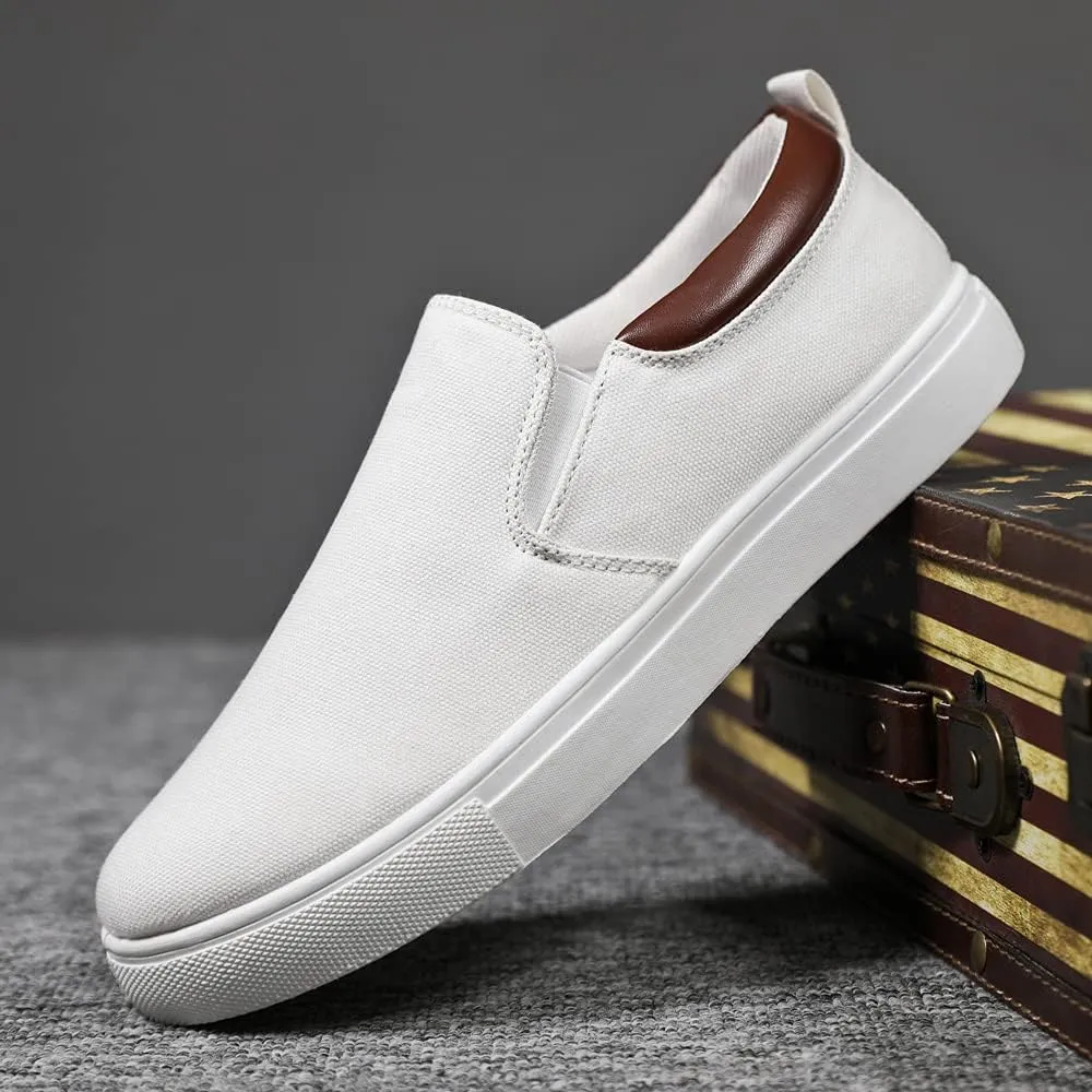 tazimall Men's Large Size Canvas Shoes, Slip on Flat Loafers