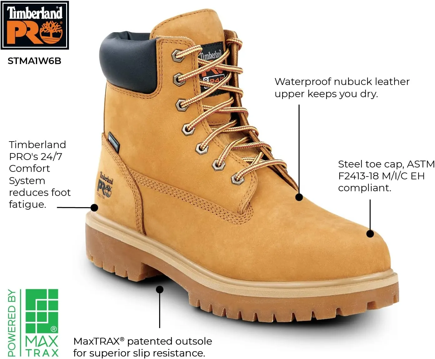 Timberland PRO 6IN Direct Attach Men's Steel Toe MaxTRAX Slip-Resistant Work Boot