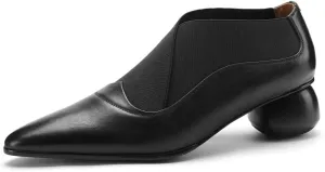 TinaCus Pointed Toe Genuine Leather & Elastic Fabric Handmade Cone Heels Women's Casual Pumps Shoes