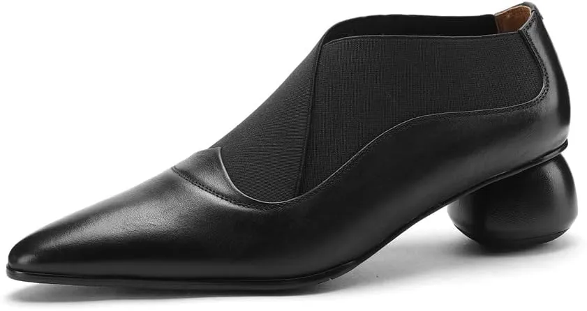 TinaCus Pointed Toe Genuine Leather & Elastic Fabric Handmade Cone Heels Women's Casual Pumps Shoes