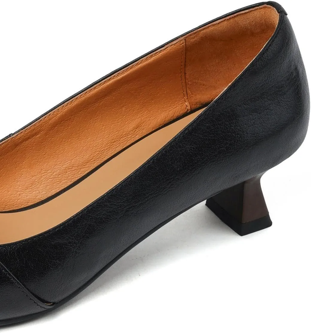 TinaCus Women's Genuine Leather Pointed Toe Hollow Kitten Heel Handmade Retro Pumps Shoes