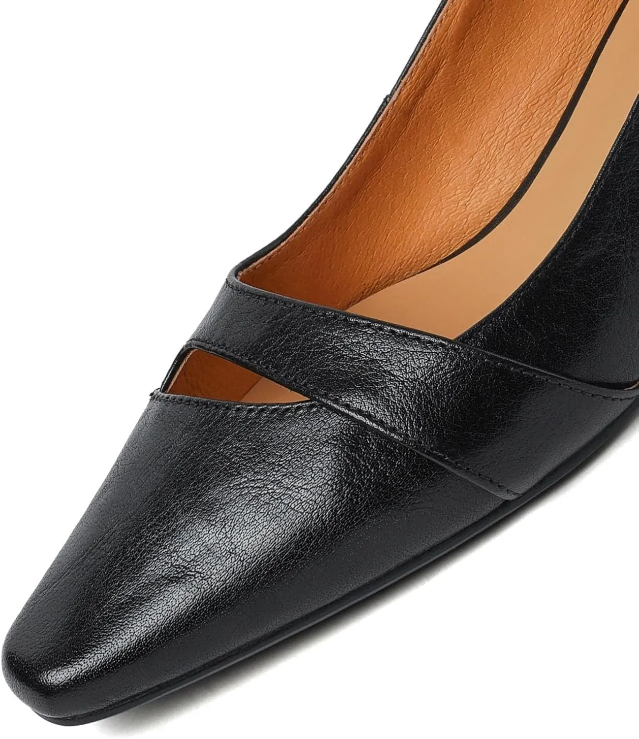TinaCus Women's Genuine Leather Pointed Toe Hollow Kitten Heel Handmade Retro Pumps Shoes