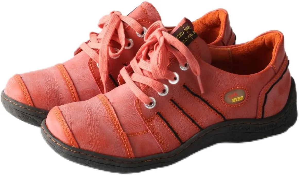 TMA EYES Women's Casual Leather Shoes Hand Stitched Comfortable Lace-up Walking Shoes
