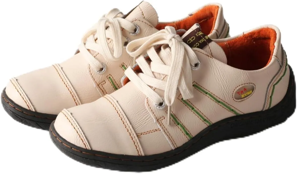 TMA EYES Women's Casual Leather Shoes Hand Stitched Comfortable Lace-up Walking Shoes