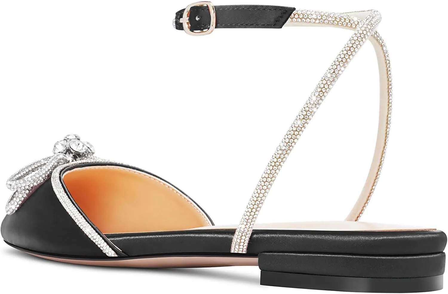 TNYNFBEB Womens Chunky Block Low Heel Pointed Toe Pumps Ankle Strap Buckle Rhinestone Crystal Party Glitter Cute 0.6 Inches Heels