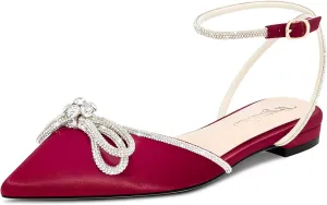 TNYNFBEB Womens Chunky Block Low Heel Pointed Toe Pumps Ankle Strap Buckle Rhinestone Crystal Party Glitter Cute 0.6 Inches Heels