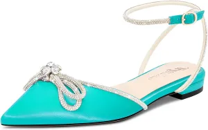 TNYNFBEB Womens Chunky Block Low Heel Pointed Toe Pumps Ankle Strap Buckle Rhinestone Crystal Party Glitter Cute 0.6 Inches Heels