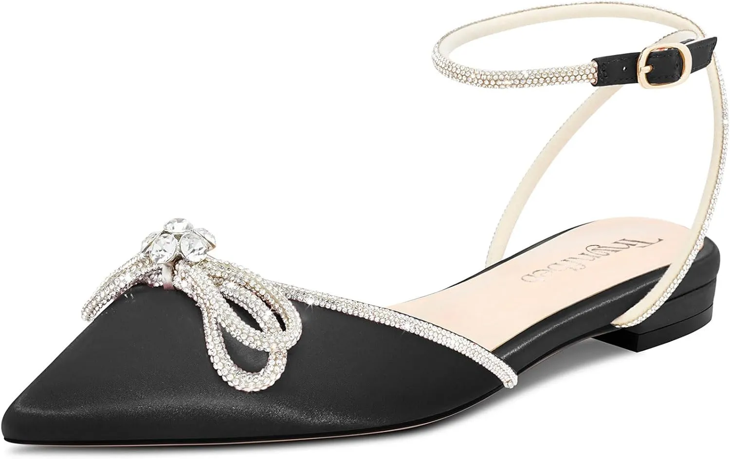 TNYNFBEB Womens Chunky Block Low Heel Pointed Toe Pumps Ankle Strap Buckle Rhinestone Crystal Party Glitter Cute 0.6 Inches Heels