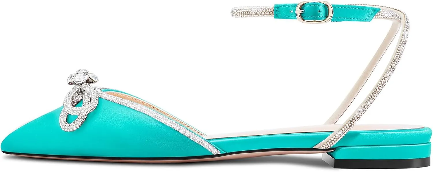TNYNFBEB Womens Chunky Block Low Heel Pointed Toe Pumps Ankle Strap Buckle Rhinestone Crystal Party Glitter Cute 0.6 Inches Heels