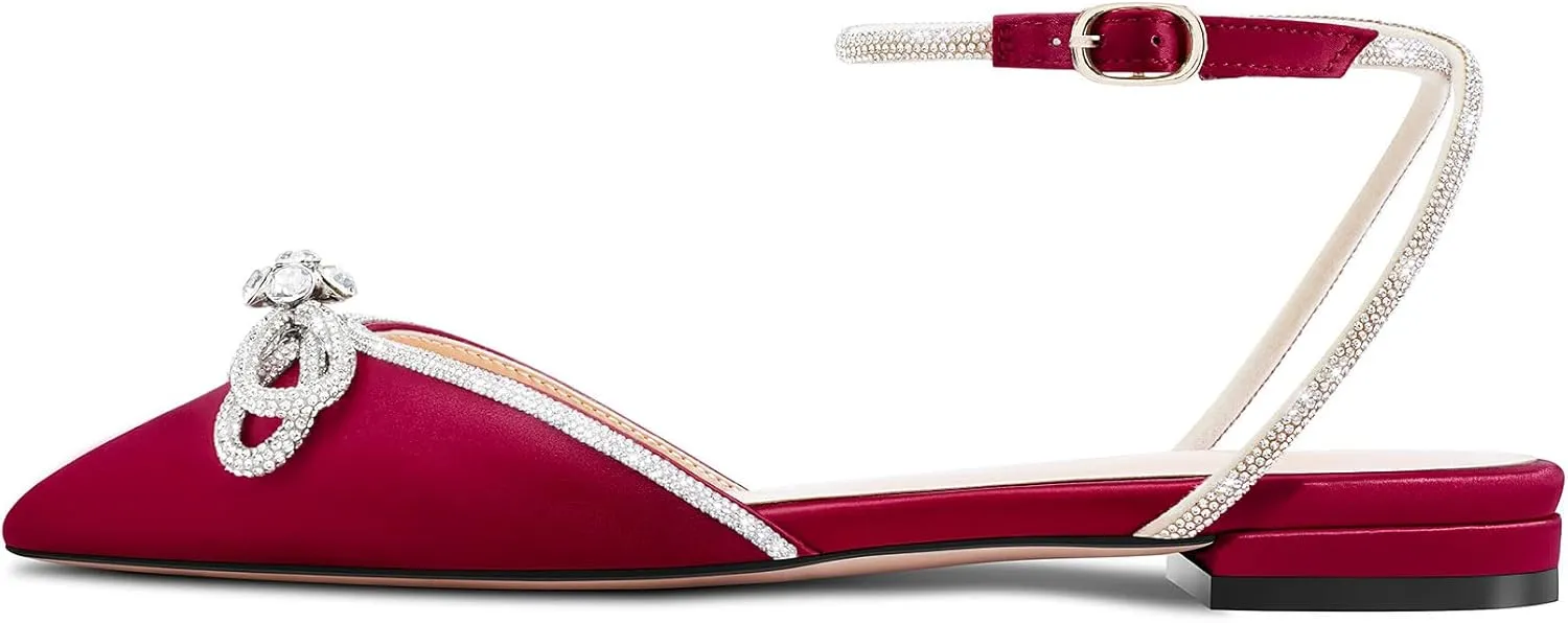 TNYNFBEB Womens Chunky Block Low Heel Pointed Toe Pumps Ankle Strap Buckle Rhinestone Crystal Party Glitter Cute 0.6 Inches Heels