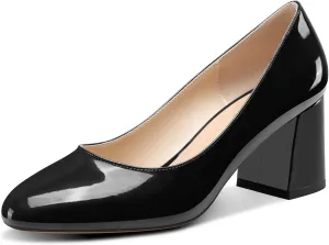 TNYNFBEB Womens Chunky Block Mid Heel Round Toe Pumps Slip-on Prom Wedding Dress Basic Classic Cute 2.6 Inches Heels