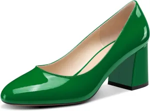 TNYNFBEB Womens Chunky Block Mid Heel Round Toe Pumps Slip-on Prom Wedding Dress Basic Classic Cute 2.6 Inches Heels