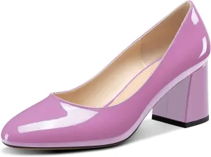 TNYNFBEB Womens Chunky Block Mid Heel Round Toe Pumps Slip-on Prom Wedding Dress Basic Classic Cute 2.6 Inches Heels