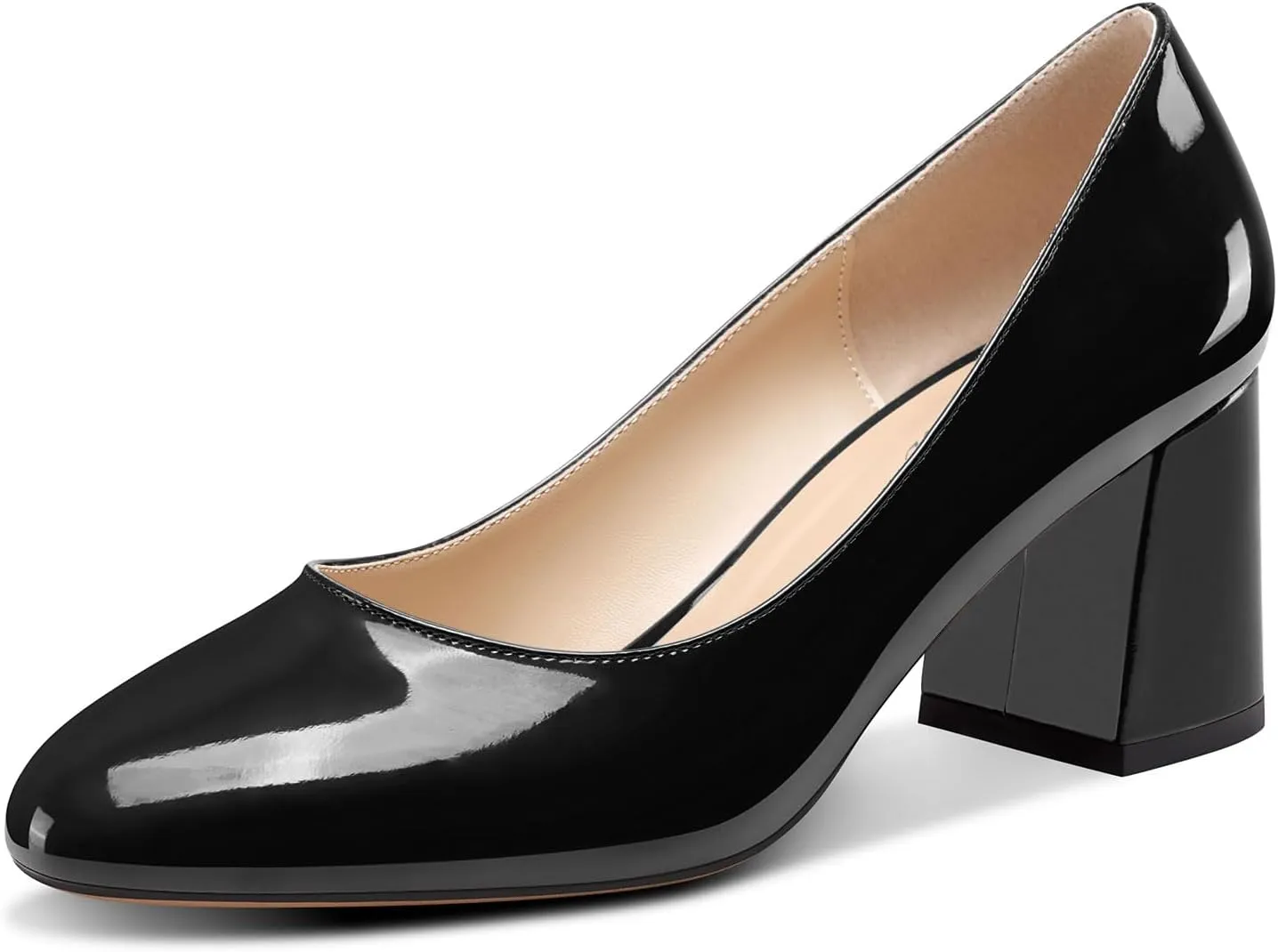 TNYNFBEB Womens Chunky Block Mid Heel Round Toe Pumps Slip-on Prom Wedding Dress Basic Classic Cute 2.6 Inches Heels