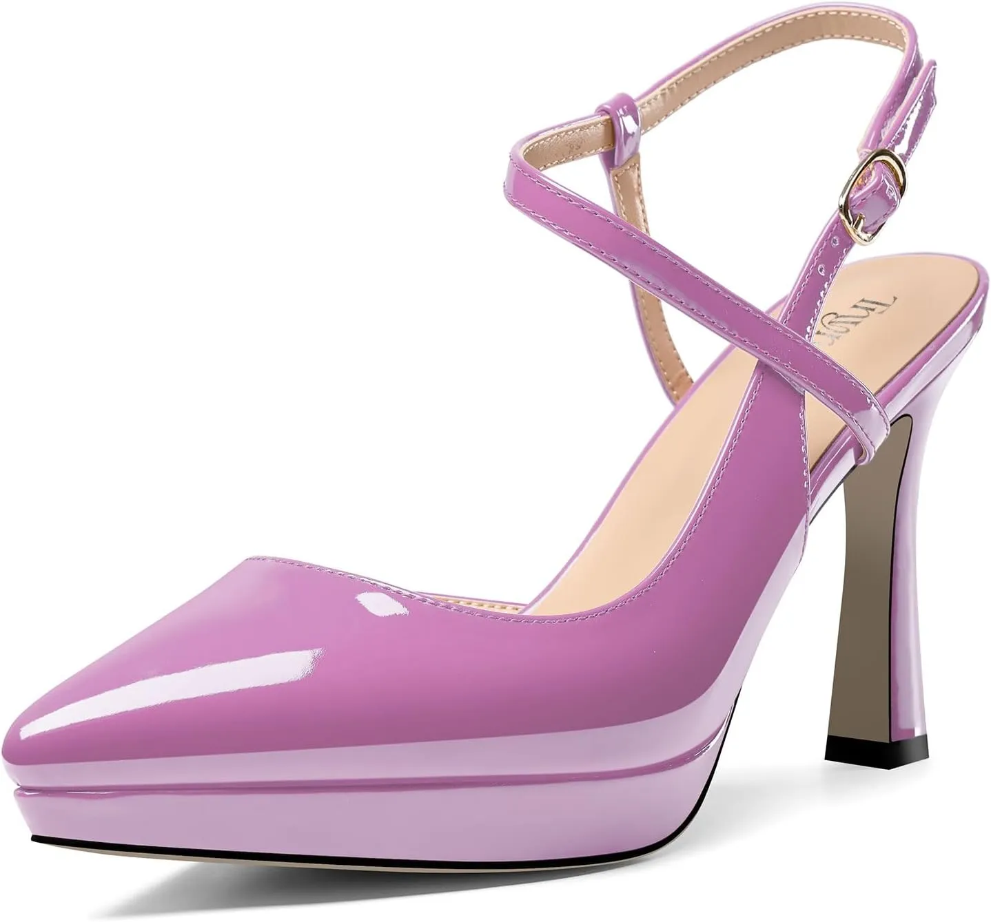 TNYNFBEB Womens Stiletto High Platform Heel Pointed Toe Pumps Slingback Ankle Strap Buckle Party Cute 3.9 Inches Heels