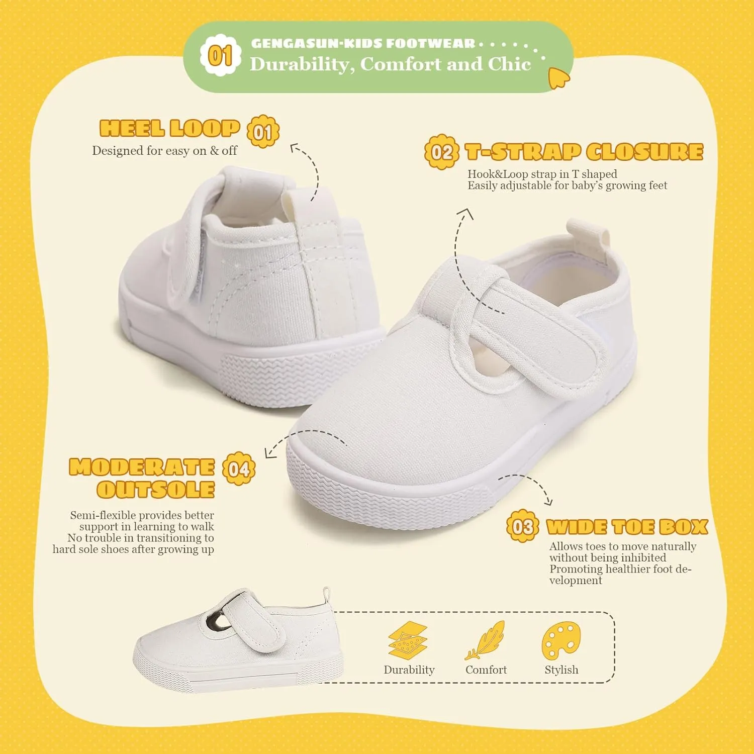 Toddler Girls T-Strap Canvas Sneakers for Little Kids Classical Comfortable Mary Jane Canvas Flats, Non-Slip Casual Canvas Sneaker for Girls