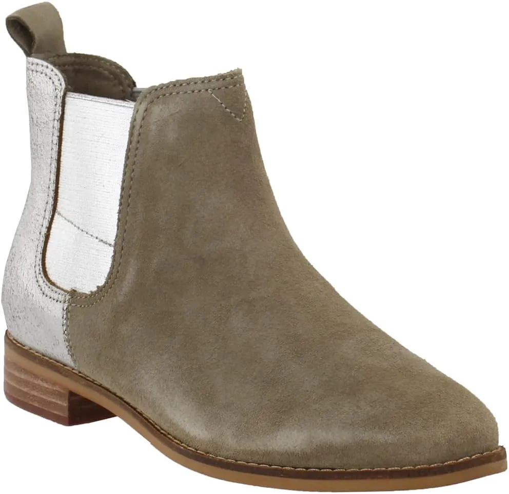 TOMS Womens Ella Chelsea Casual Boots Ankle Low Heel 1-2" - Brown, Silver