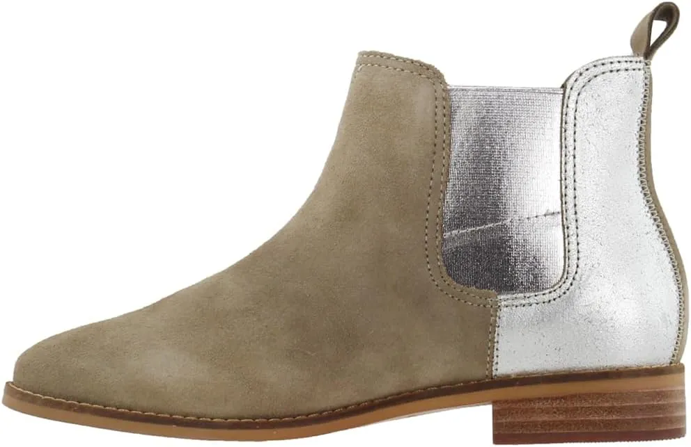 TOMS Womens Ella Chelsea Casual Boots Ankle Low Heel 1-2" - Brown, Silver