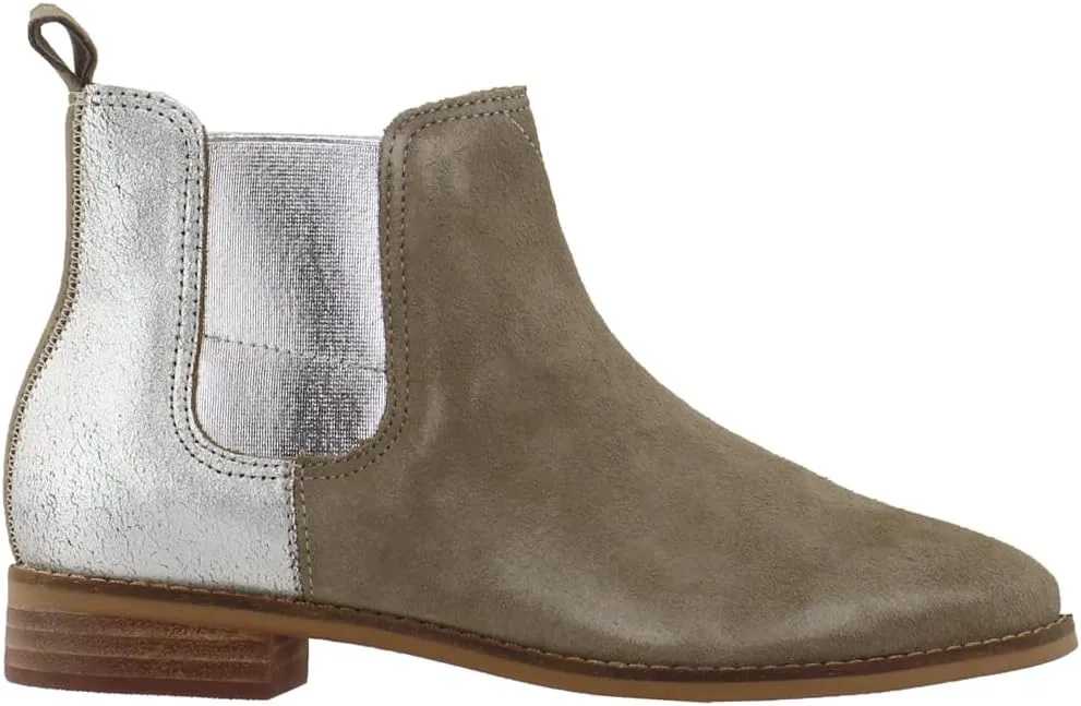 TOMS Womens Ella Chelsea Casual Boots Ankle Low Heel 1-2" - Brown, Silver