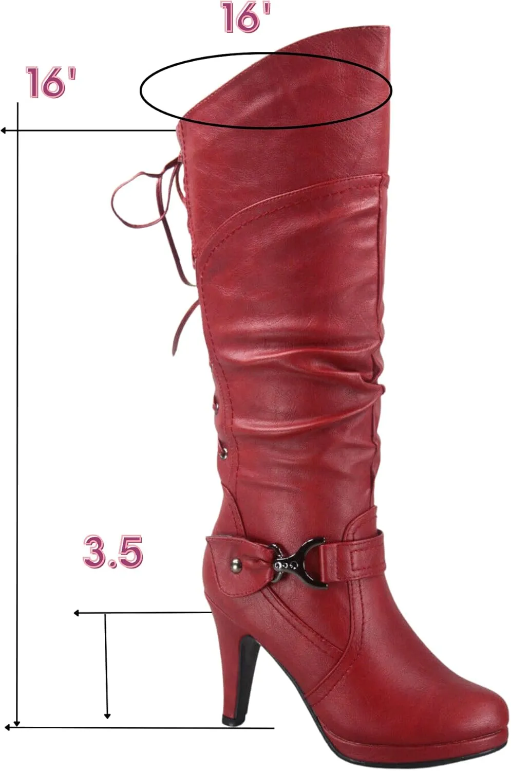 TOP Moda Womens Page-65 Knee High Round Toe Lace-Up Slouched High Heel Boots